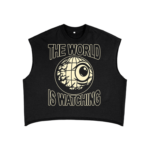 Black 'The World Is Watching' Cut-Off Tee
