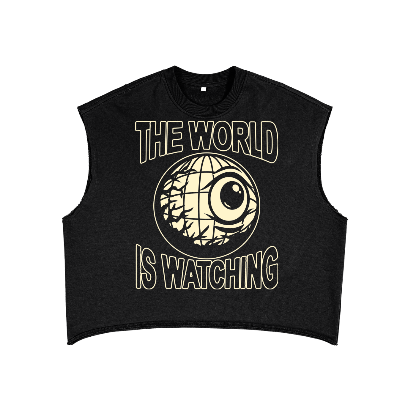 Black 'The World Is Watching' Cut-Off Tee