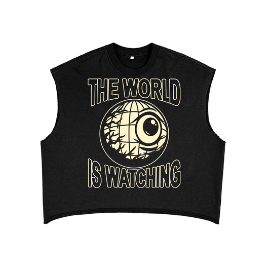 Black 'The World Is Watching' Cut-Off Tee